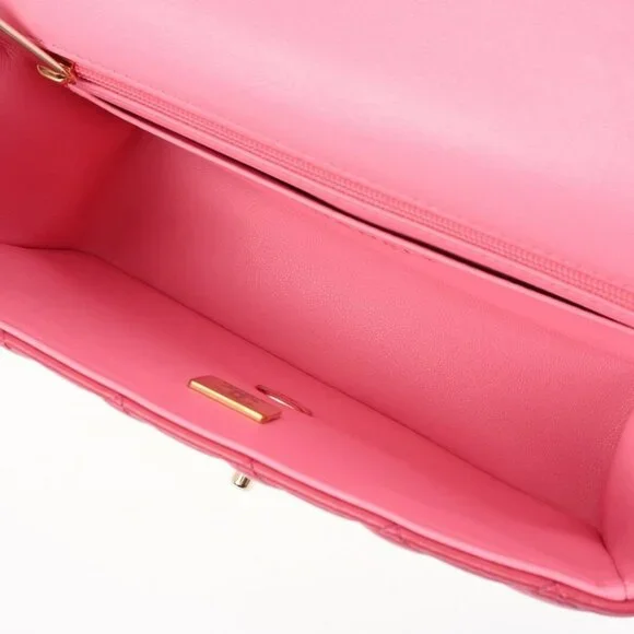 CHANEL Lambskin Quilted Mini Top Handle Rectangular Flap Bag Pink - Picture 9 of 11